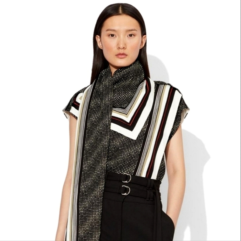 Proenza Schouler Sleeveless Silk Logo Print Scarf Top Black/Pale Yellow/Poppy